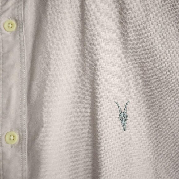 AllSaints Shirt Mens 2XL Light Pink Huntingdon Short Sleeve Button Up Ramskull - Picture 2 of 11